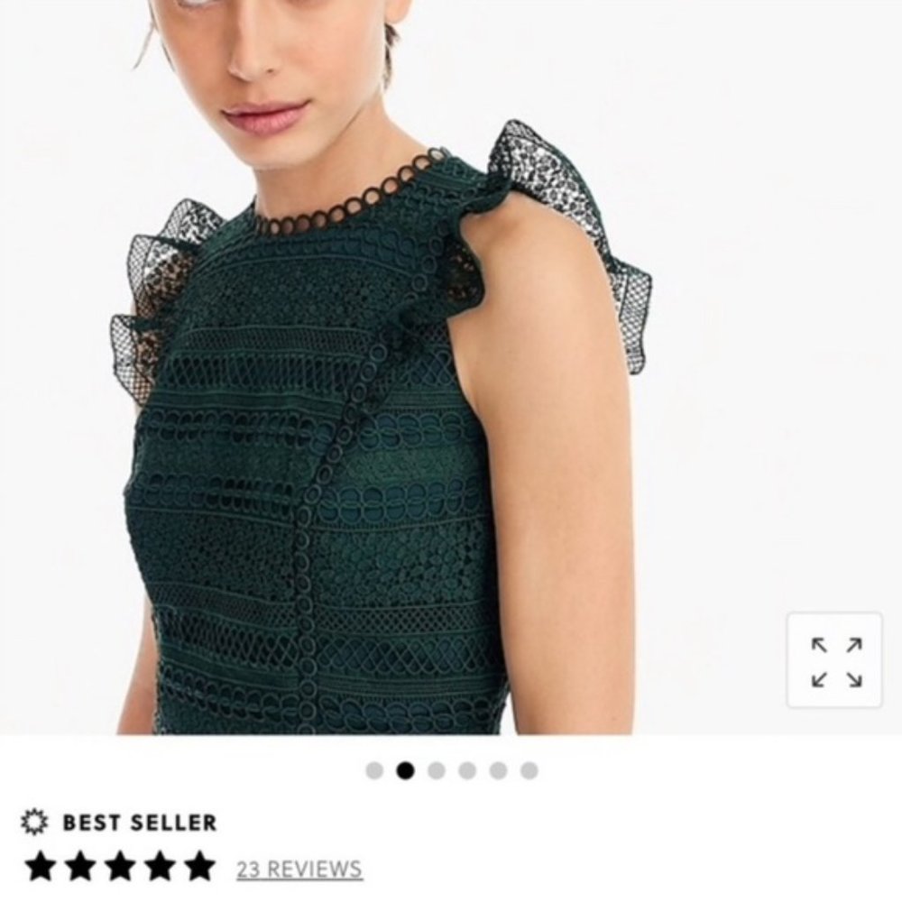 J. Crew Green Capsleeve Ruffle LaceDress Evergreen - Picture 4 of 4